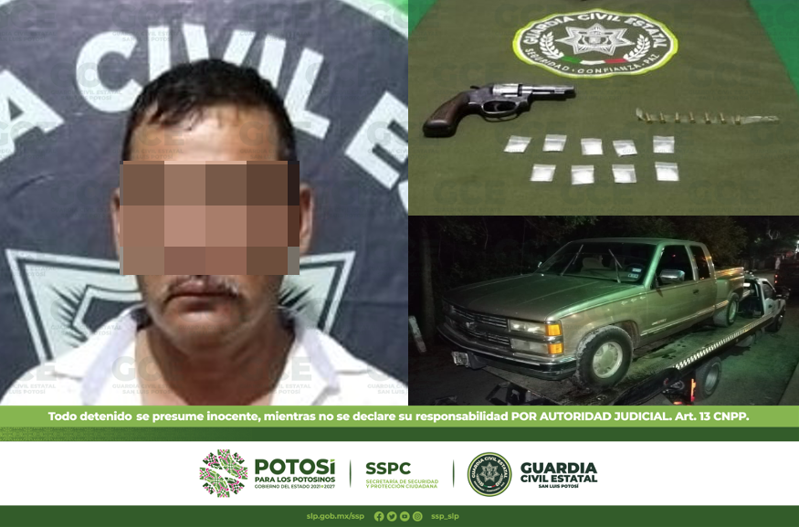 En la Huasteca, un hombre fue detenido por los presuntos delitos de portación de arma de fuego y posesión de droga.