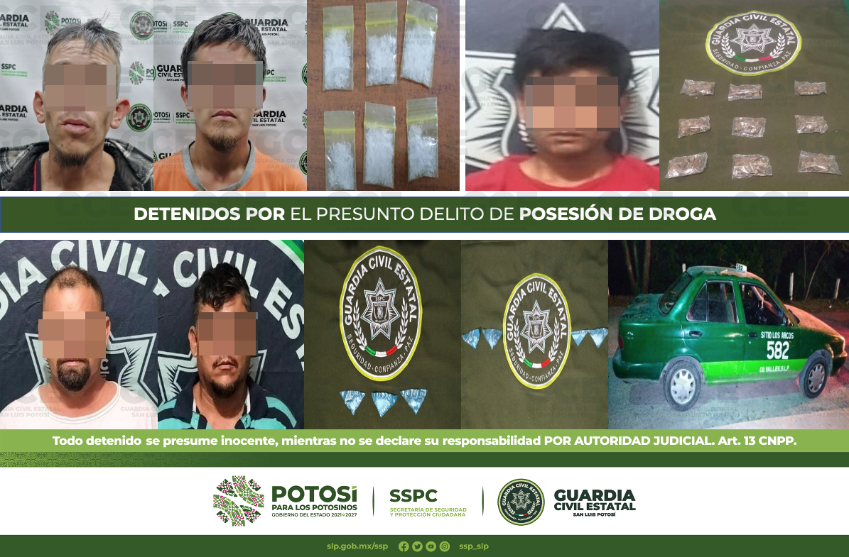 Agentes de la GCE detuvieron a 11 personas por presuntos delitos contra la salud en su modalidad de posesión de droga