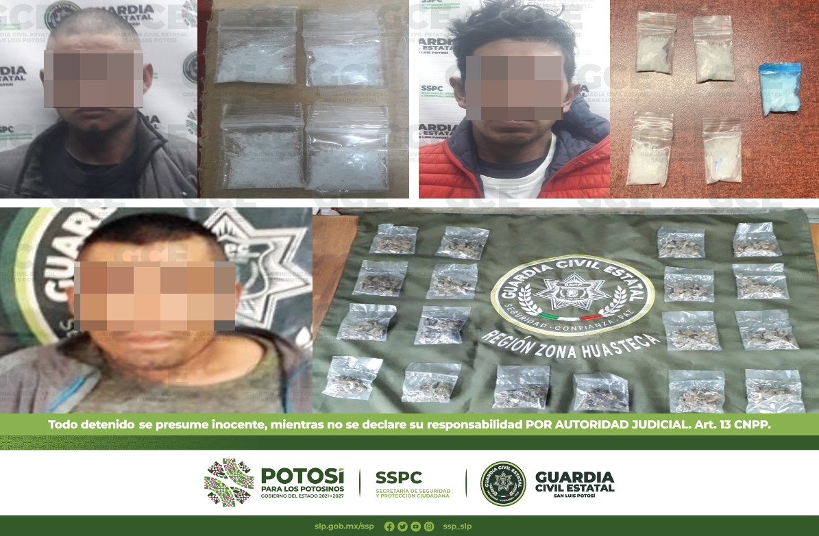 Destaca la detención de un masculino por posesión de 18 bolsitas con marihuana, en el municipio de Tanquián de Escobedo.