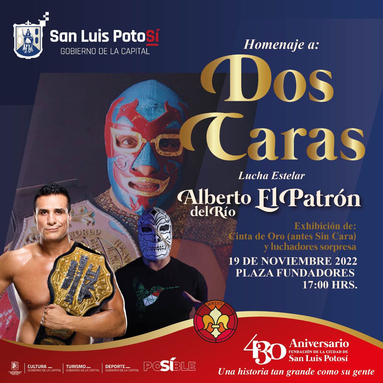 En punto de las 19:00 horas dará comienzo la gran función de lucha libre en la Plaza de los Fundadores el próximo sábado 19 de noviembre.