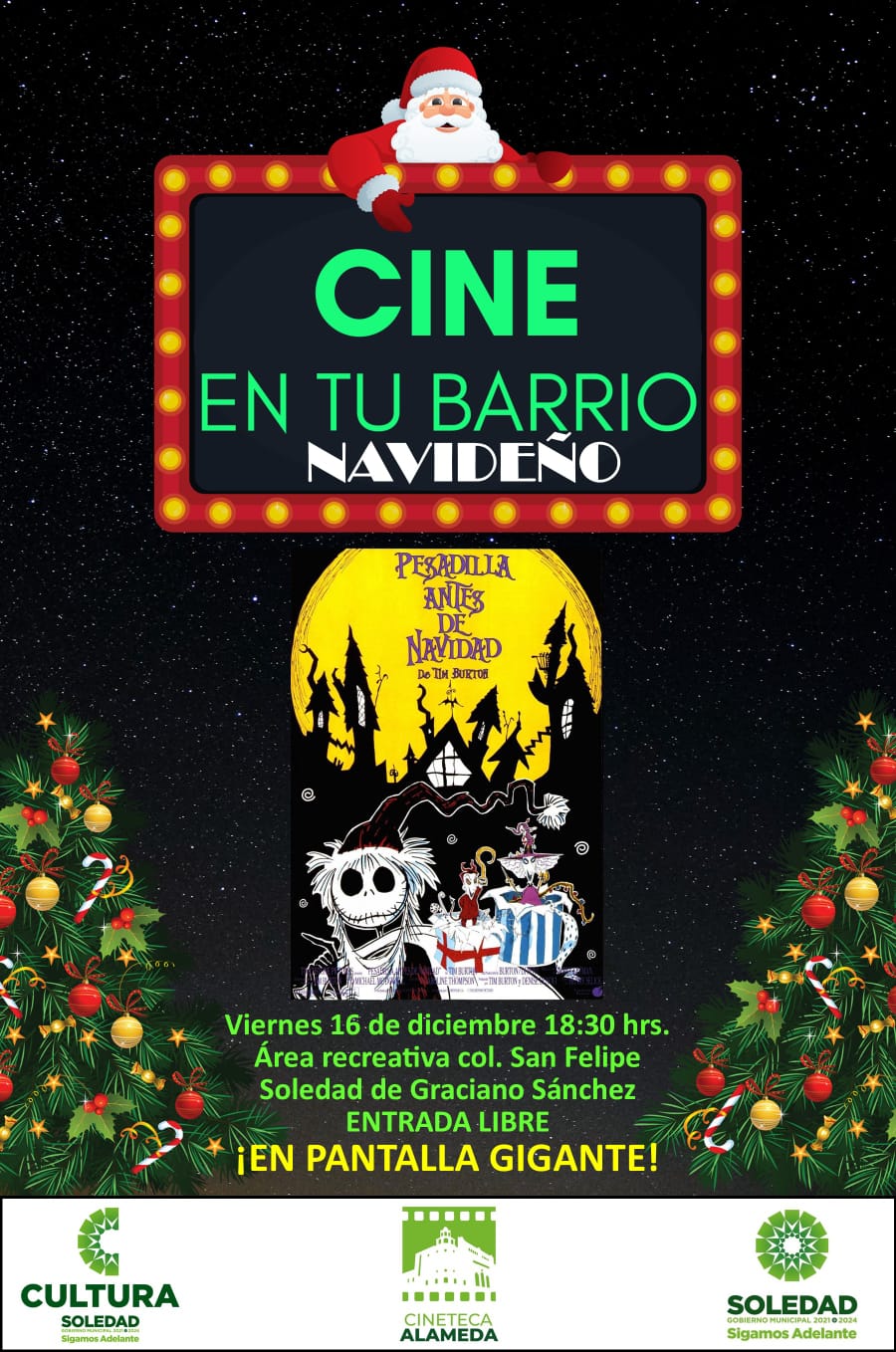 Ayuntamiento de Soledad invita las funciones de cine navideño