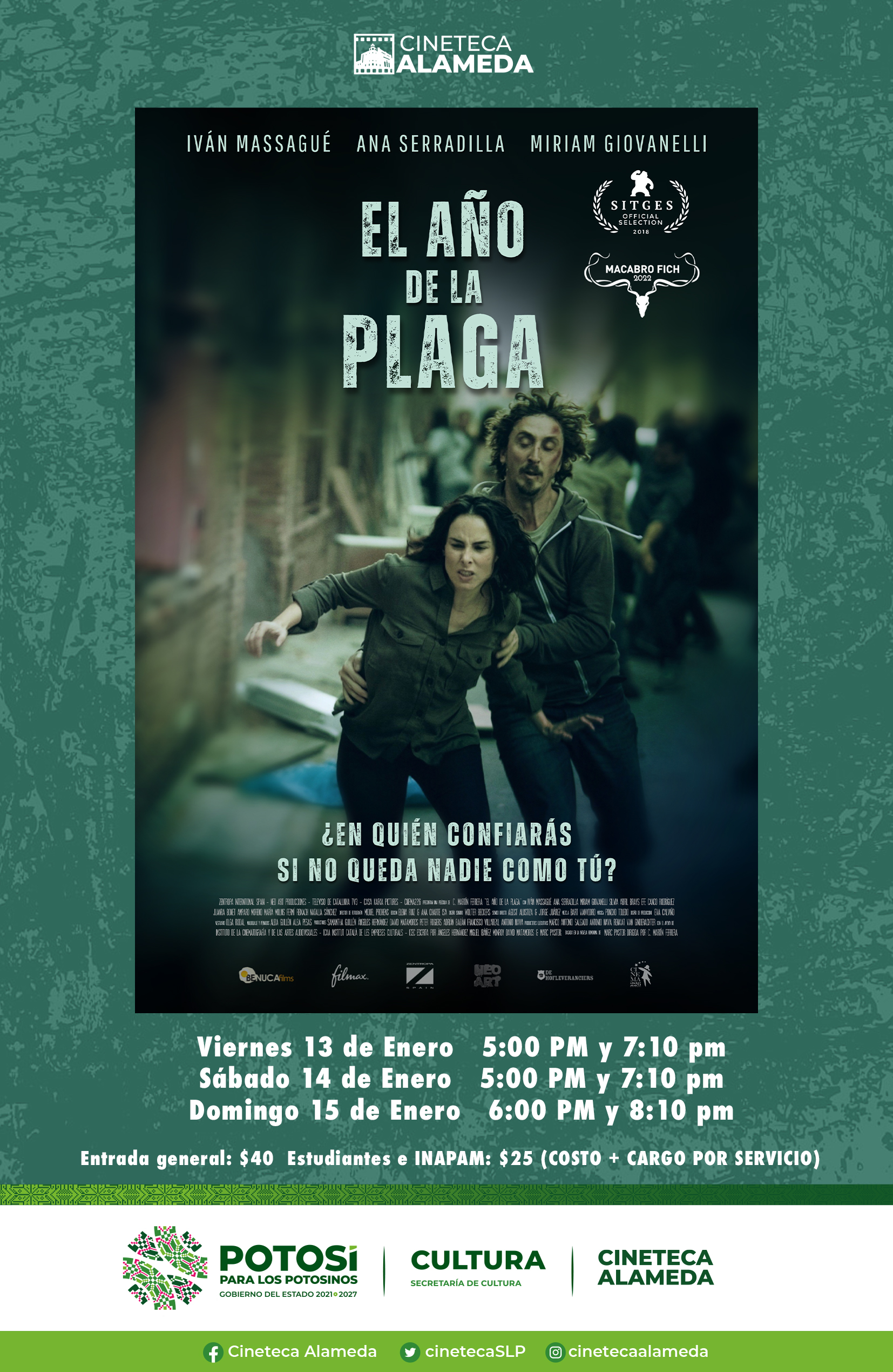 La Secretaría de Cultura de San Luis Potosí, invita al público en general a la proyección de la película “El año de la plaga”