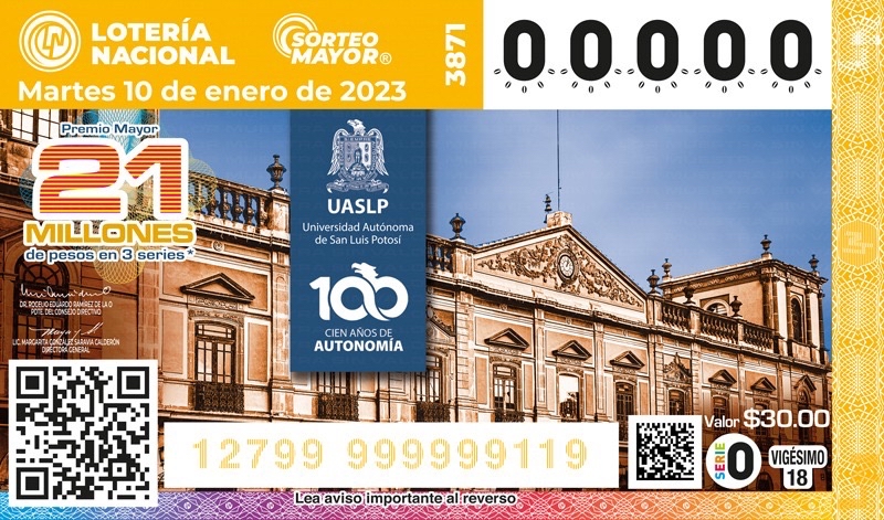 Fue presentado en la Ciudad de México el billete conmemorativo que la Lotería Nacional dedicó al Centenario de la UASLP
