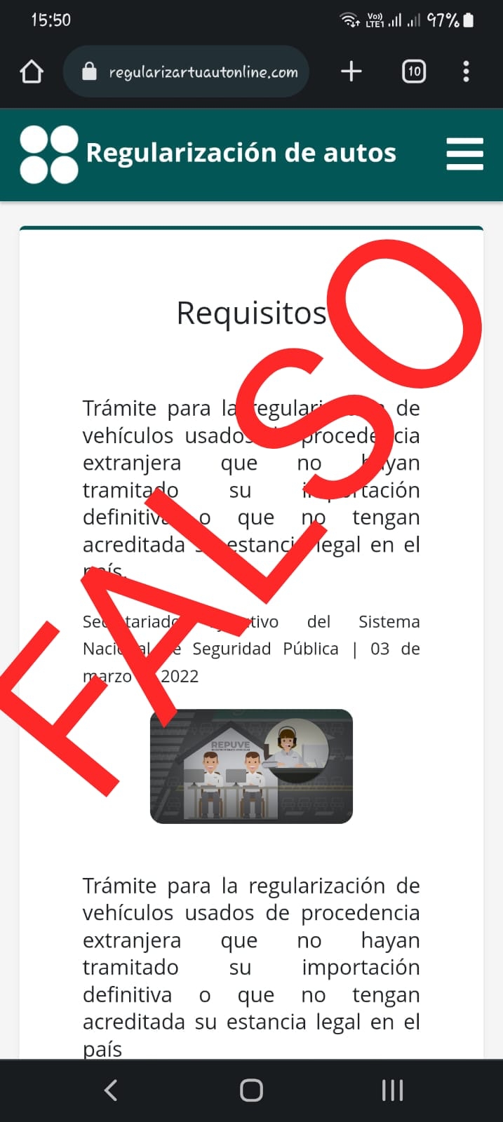 Se logró detectar un portal falso que opera a nombre de la corporación de seguridad, en donde ofrecen trámites de legalización de automóviles