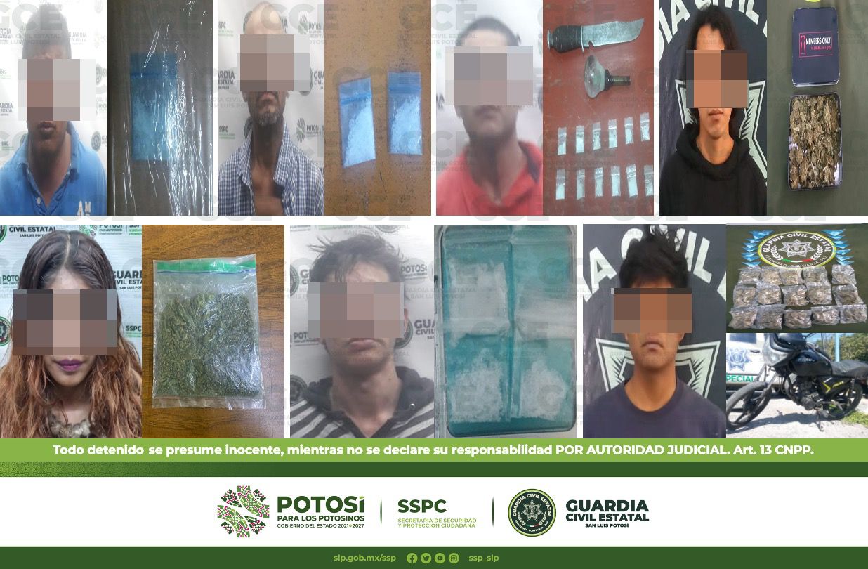 Agentes de la Guardia Civil Estatal detuvieron a 14 personas por el probable delito de posesión de estupefacientes.