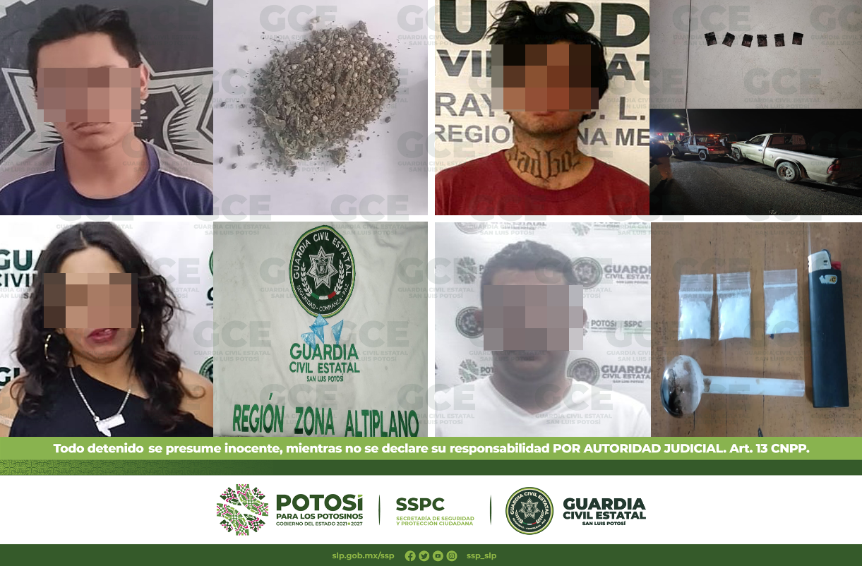 En toda la Entidad potosina, 9 personas resultaron detenidas por el probable delito de posesión de estupefacientes.