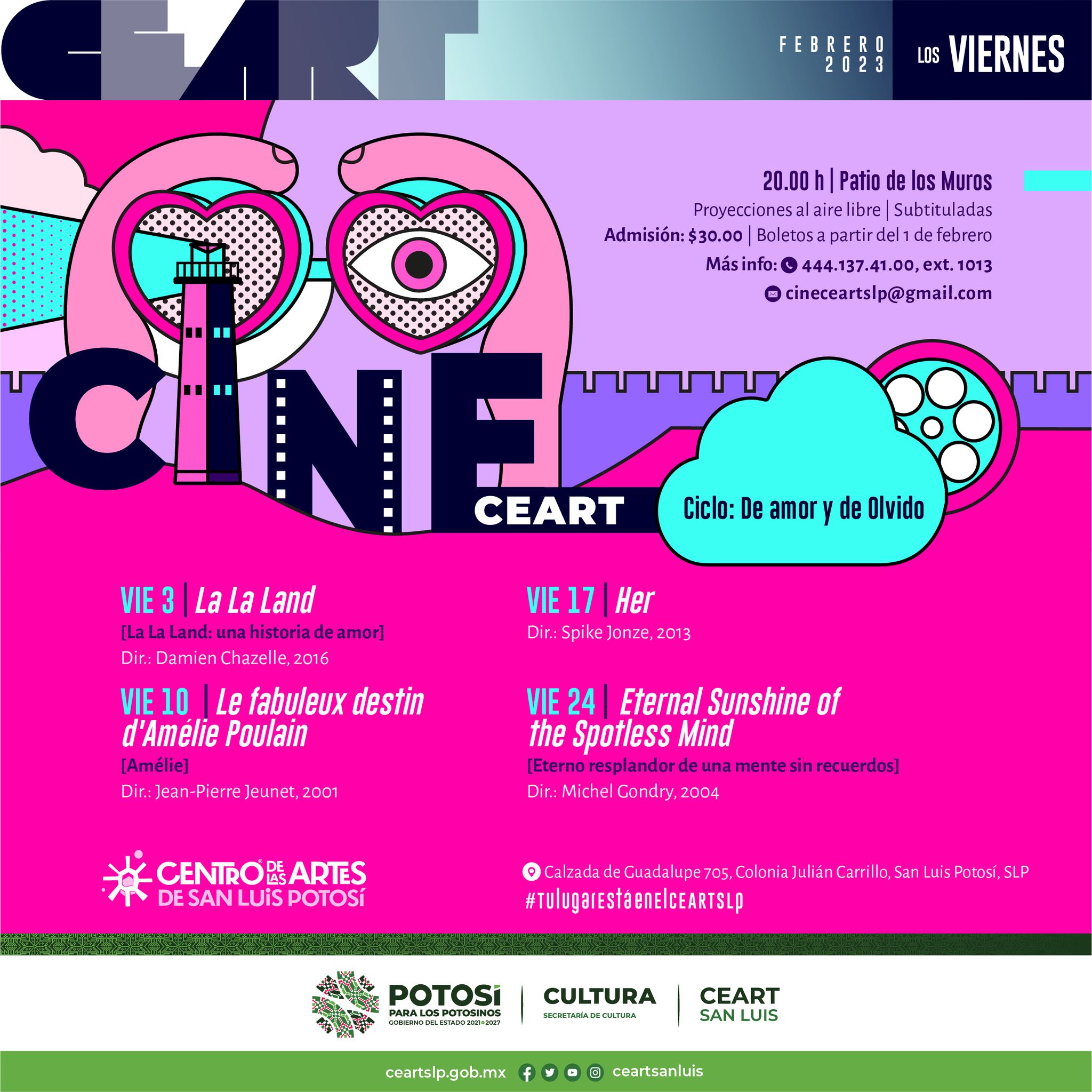 El ciclo de cine se llevará a cabo todos los viernes de febrero, en las instalaciones al aire libre del Ceart, iniciando este 3 de febrero