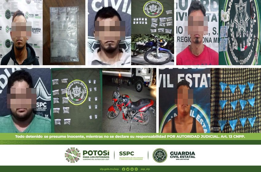 Agentes de la Guardia Civil Estatal detuvieron a cinco probables narcomenudistas, asegurándoles en total 138 dosis de narcóticos.