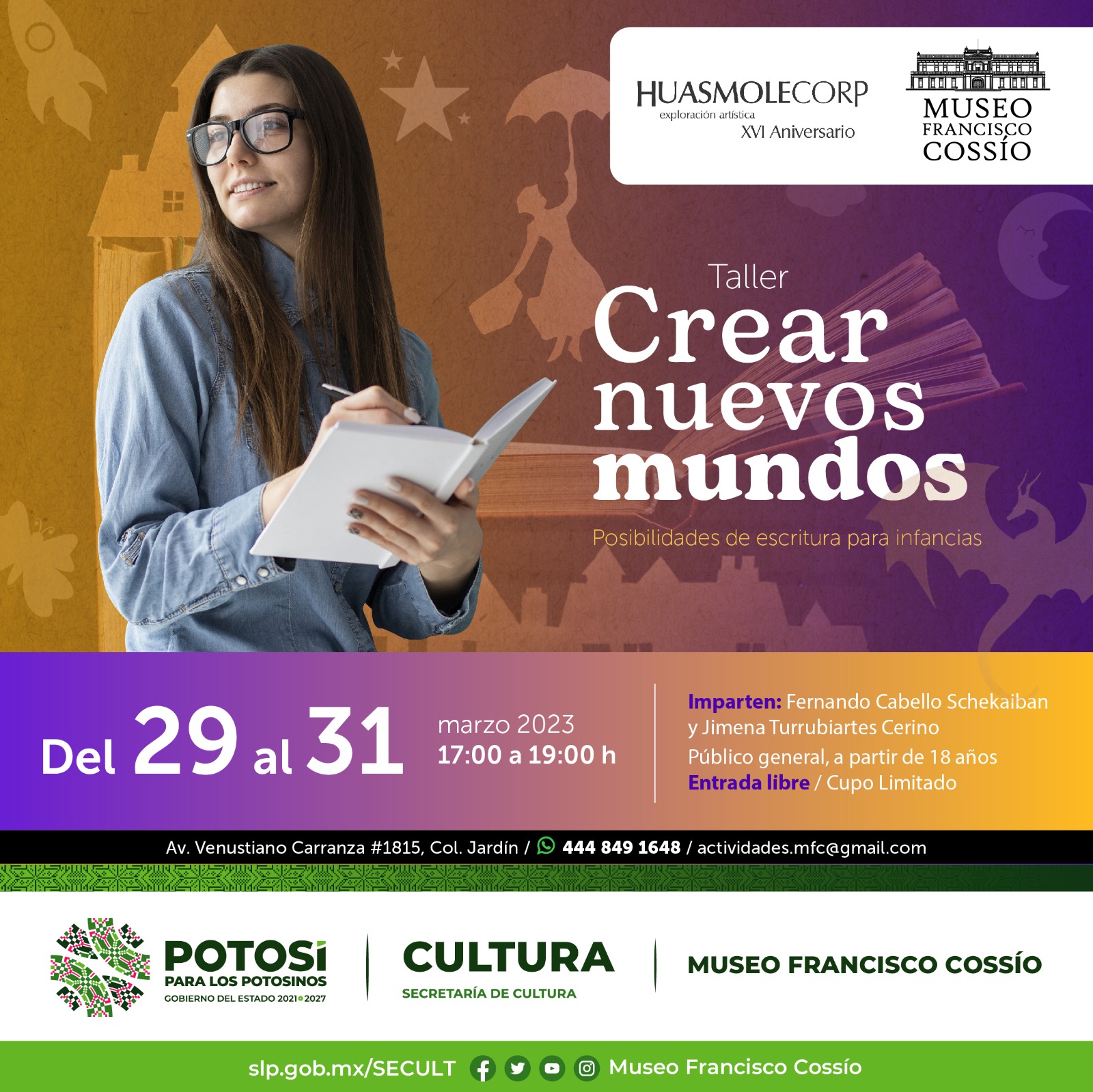 La Secretaría de Cultura de San Luis Potosí invita al público en general a participar en el taller “Crear nuevos mundos”