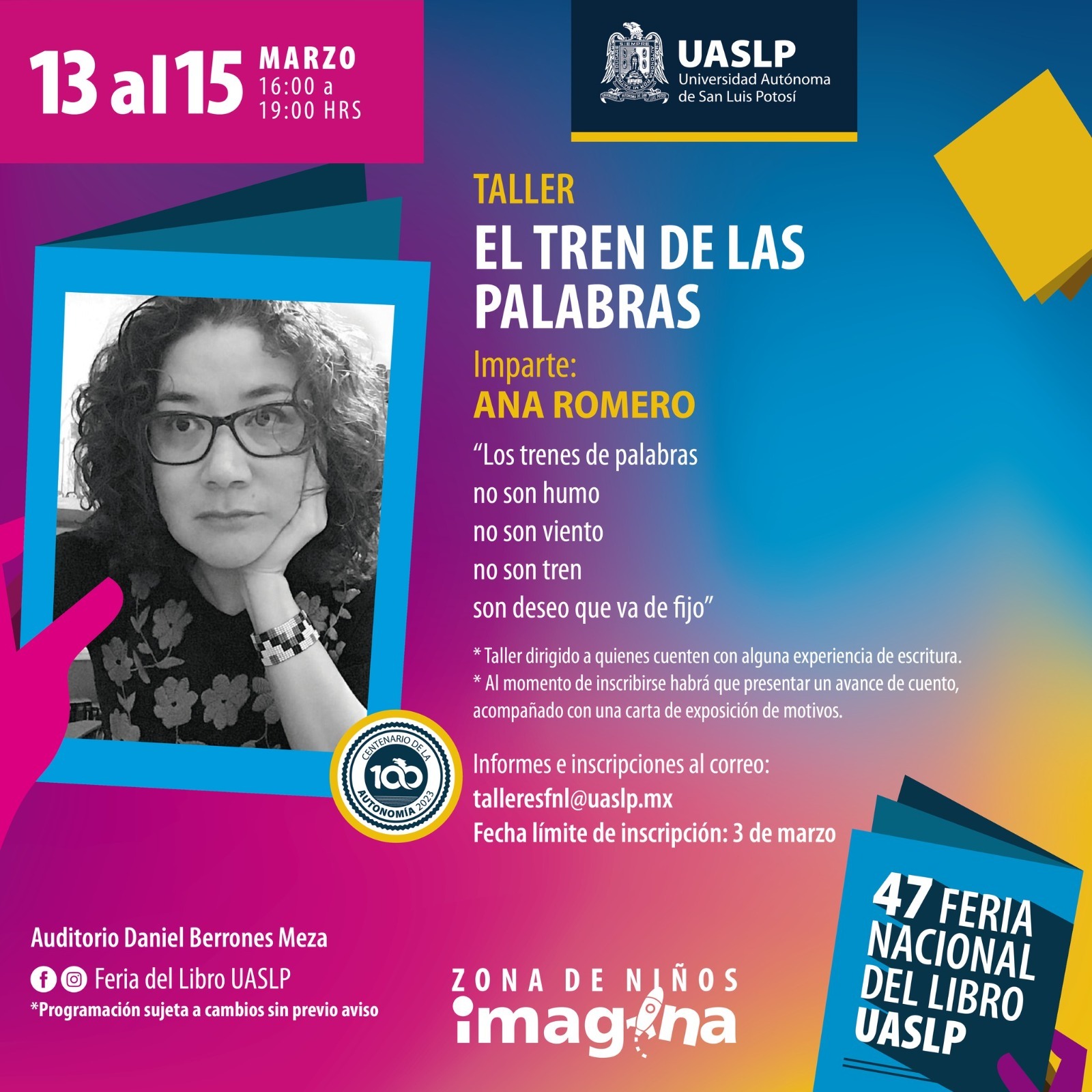 La UASLP impartirá taller “El Tren de las palabras” en el marco de la 47 Feria Nacional del Libro