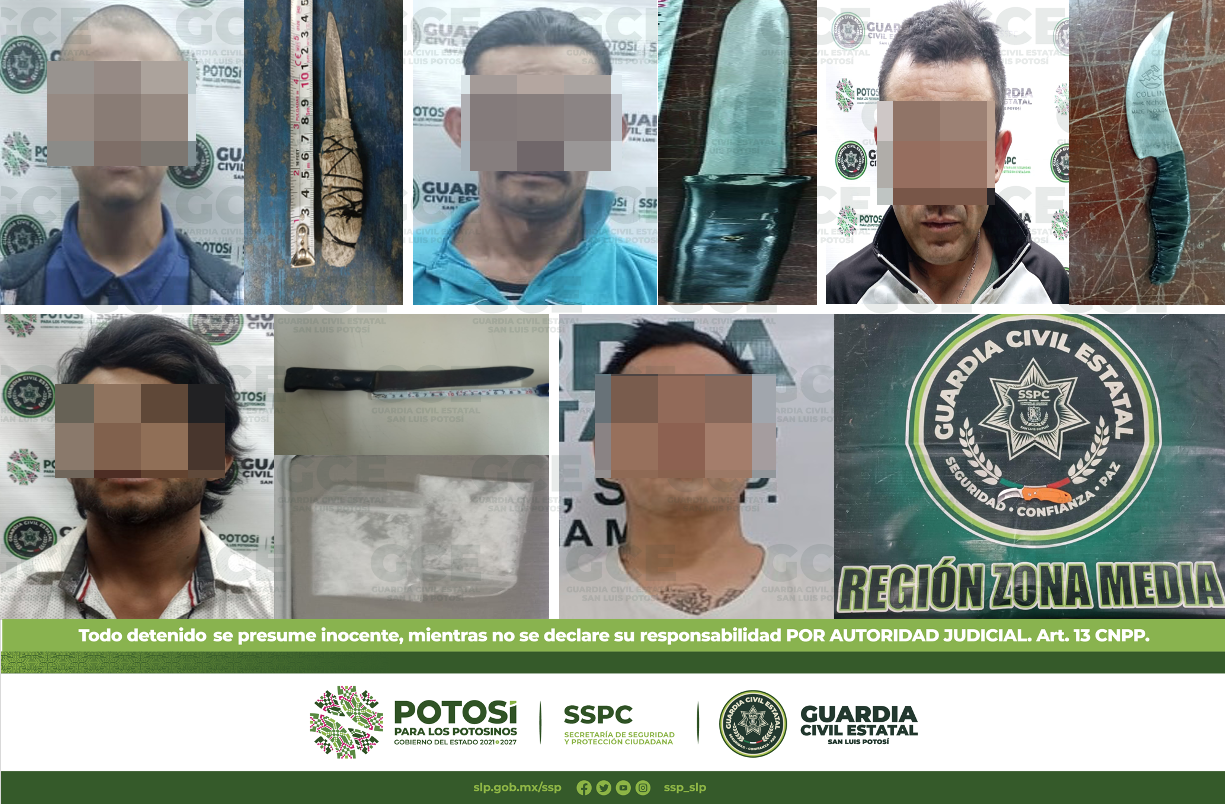 Cinco personas resultaron detenidas por presunta portación de armas prohibidas; los hechos fueron en la capital y su zona conurbada.