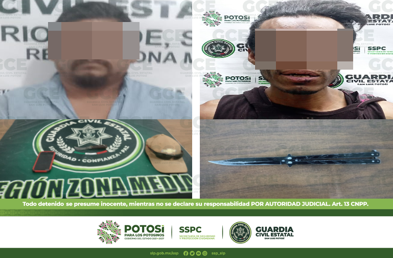 Elementos de la Guardia Civil Estatal (GCE) detuvieron a dos hombres por la presunta portación de armas prohibidas,