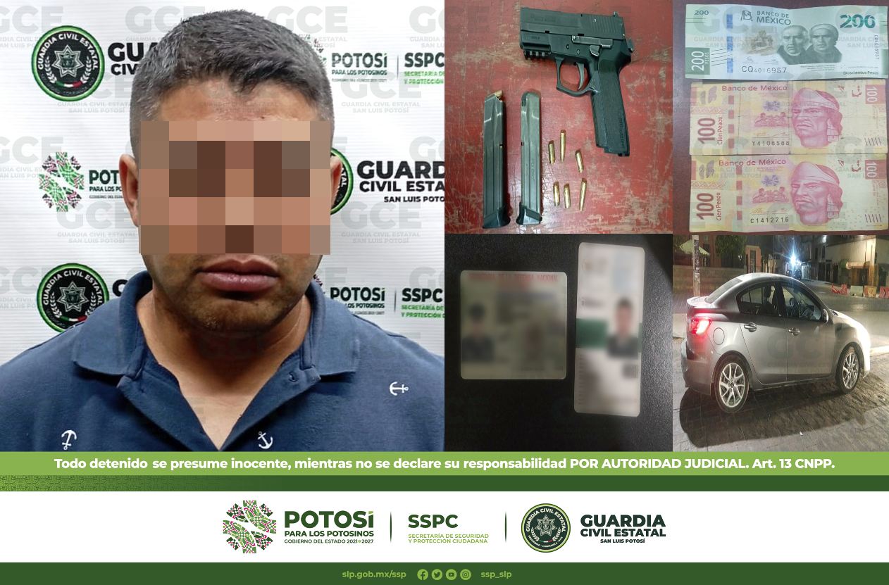 Oficiales de la Guardia Civil Estatal (GCE) detuvieron a un hombre por los presuntos delitos de portación de un arma de fuego y de cohecho