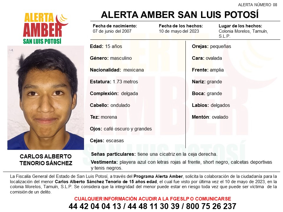 FGESLP ACTIVA ALERTA AMBER POR ADOLESCENTE DE 15 AÑOS, EN TAMUÍN