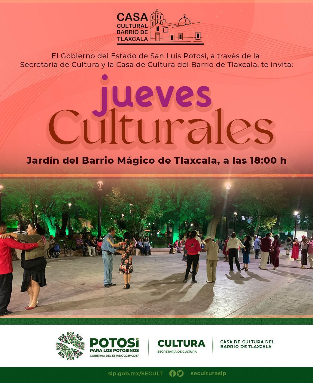 Todos los jueves del año a las 18:00 horas en el Jardín del Barrio Mágico de Tlaxcala.