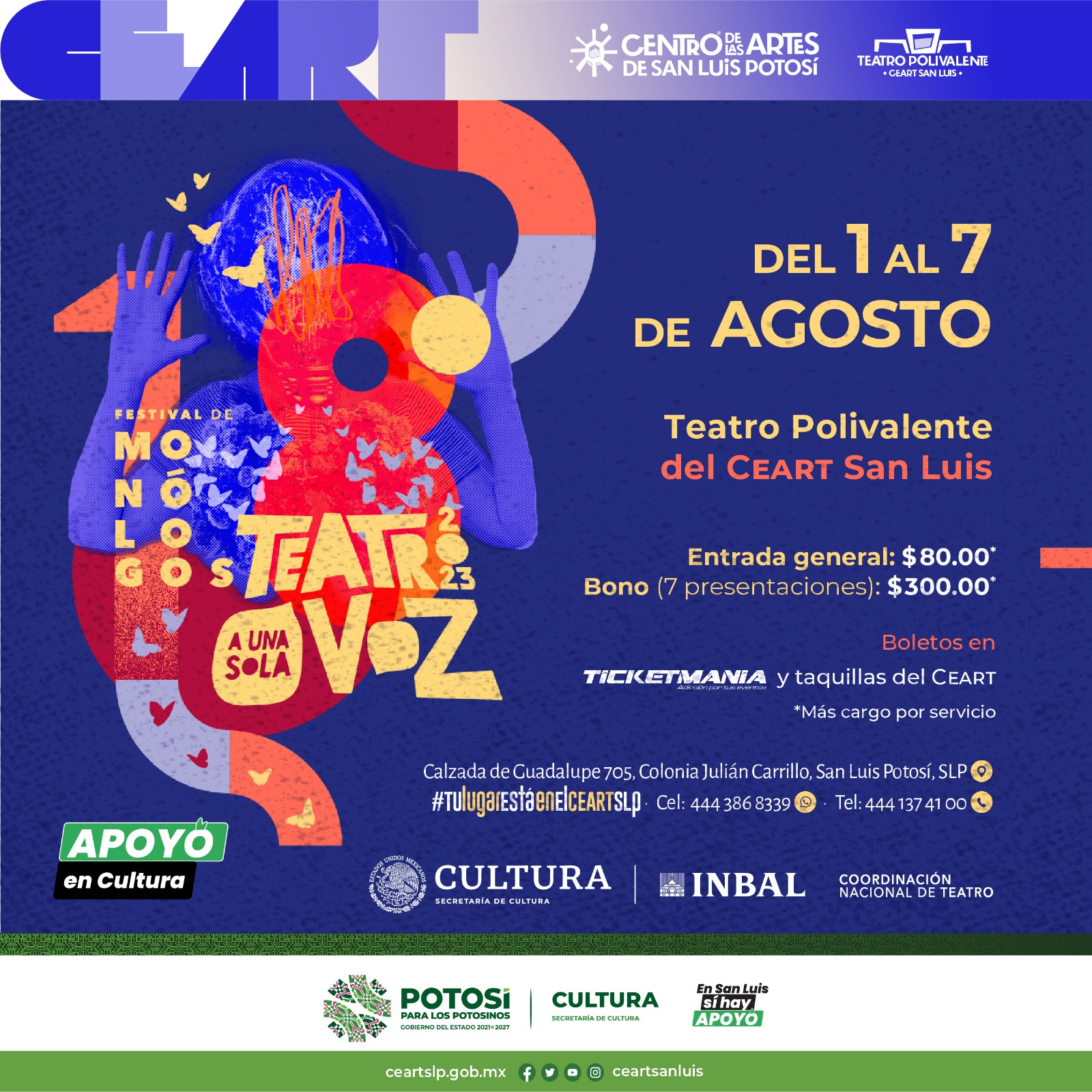 El festival de monólogos más importante de México se realizará en San Luis Potosí del 1 al 7 de agosto en el Teatro Polivalente del Centro de las Artes