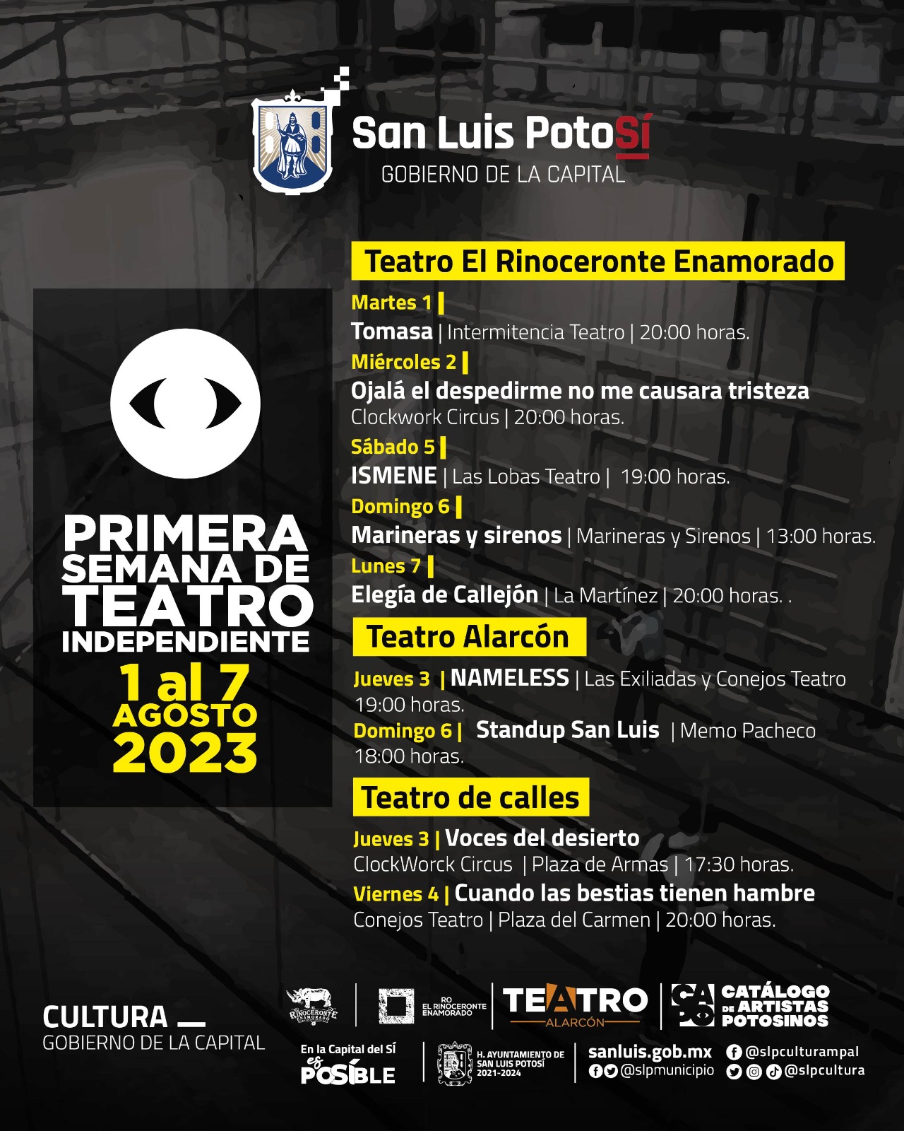 Del 1 al 7 de agosto se realizará la semana de teatro independiente con artistas del Catálogo de Artistas Potosinos.