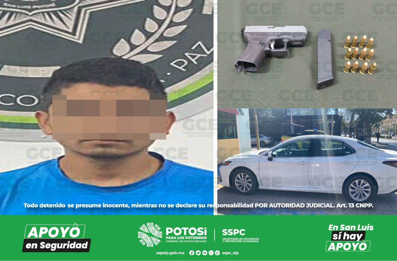 Tras una intervención de agentes en el Barrio de Tequisquiapan, se detuvo a un presunto que portaba un arma de fuego con 12 cartuchos