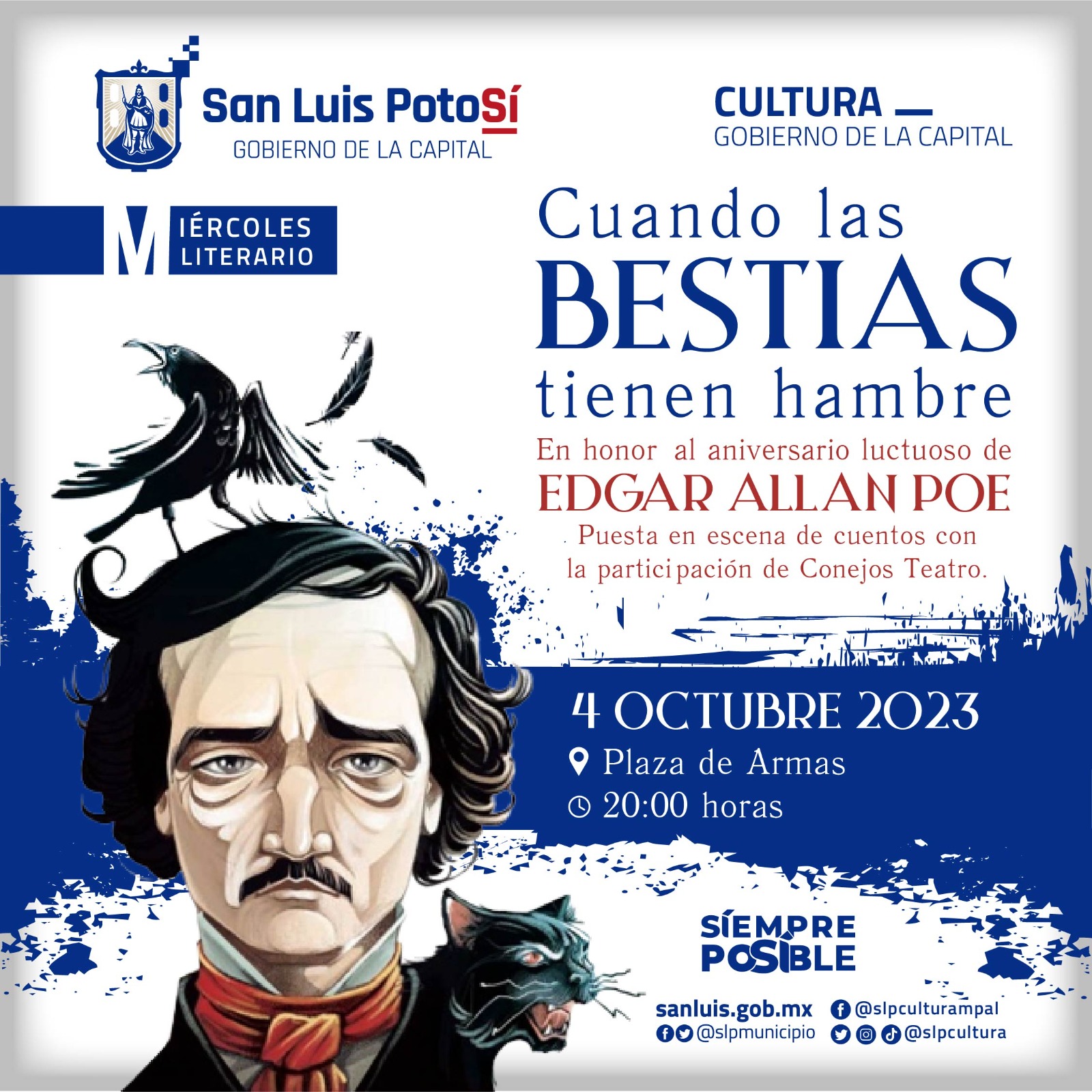 Cultura Municipal presenta su tradicional Miércoles Literario, con la puesta en escena de cuentos de Edgar Allan Poe y otros autores