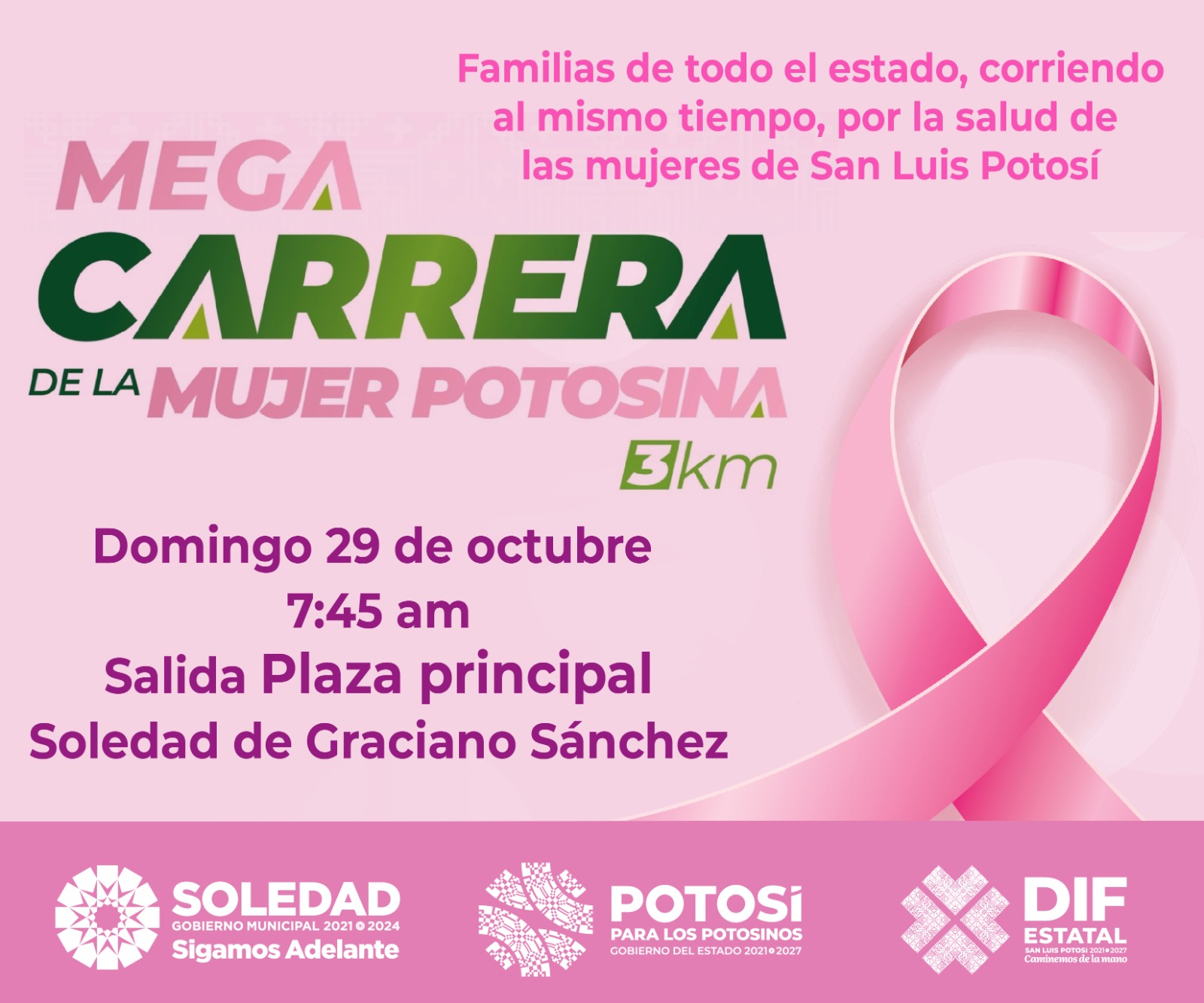 El Sistema Municipal DIF invita a la población en general participar en una carrera de 3 kilómetros