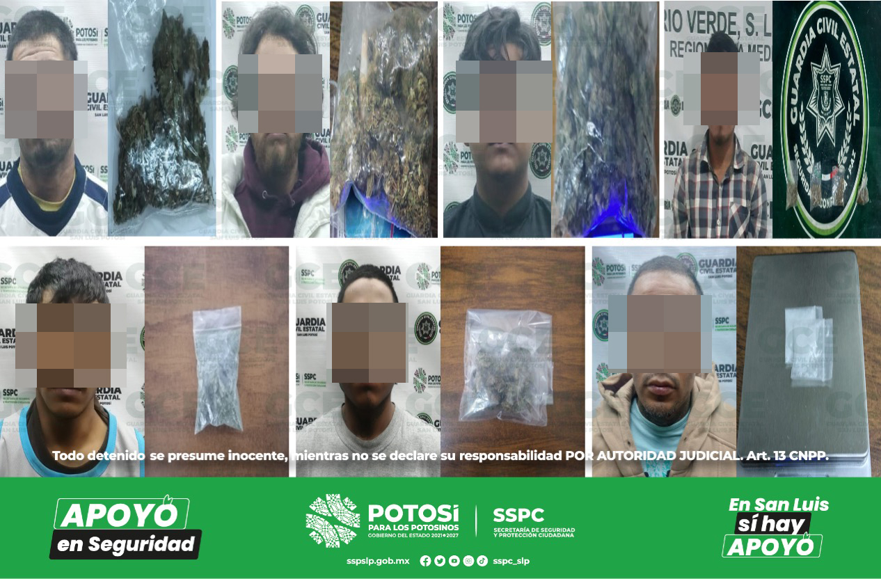 14 presuntos resultaron detenidos por la Guardia Civil Estatal (GCE), luego de que se les aseguraran diferentes dosis de narcóticos