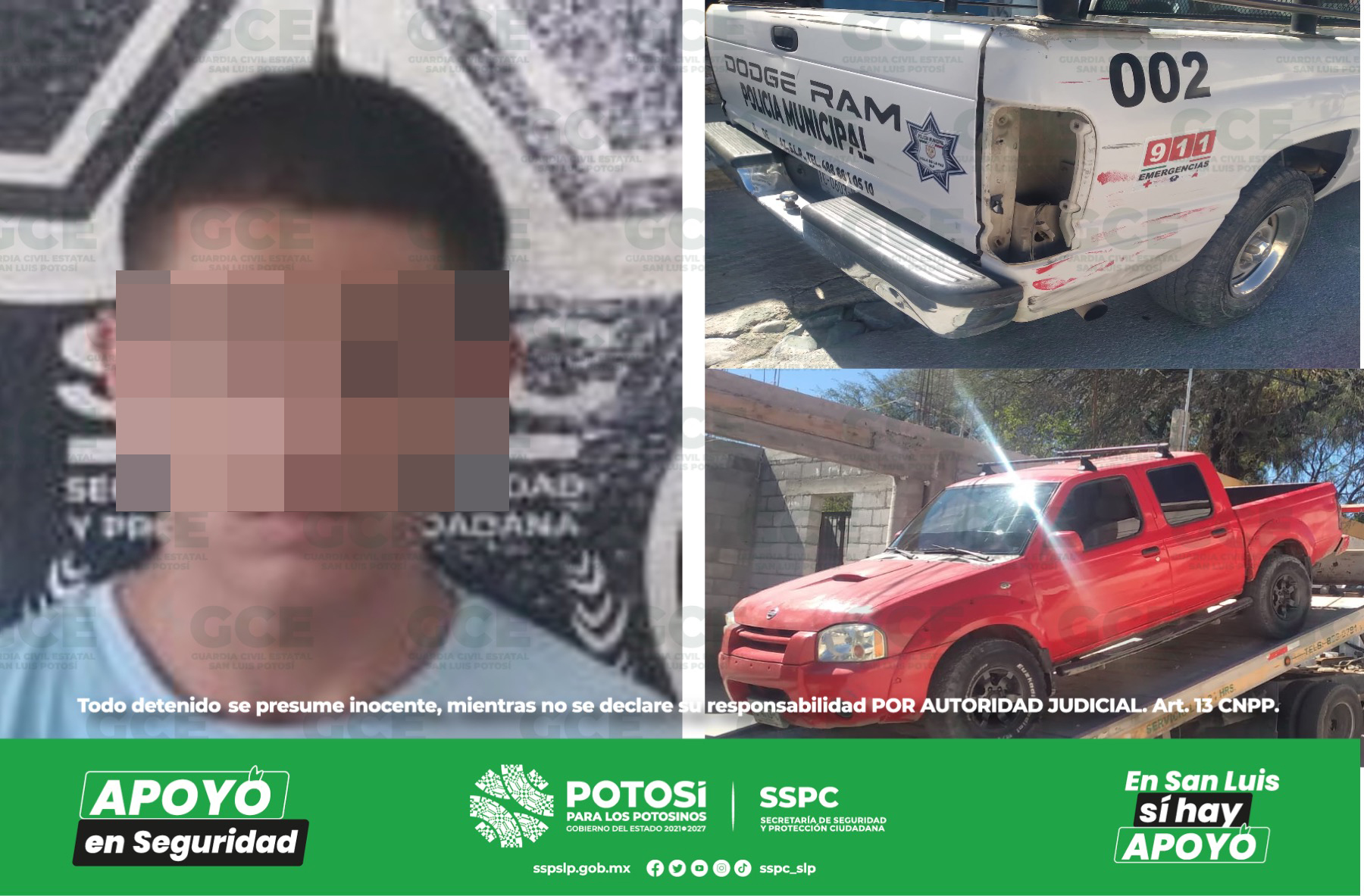 Se dio la detención de un individuo que presumiblemente provocó daños a la unidad vehicular de la corporación municipal