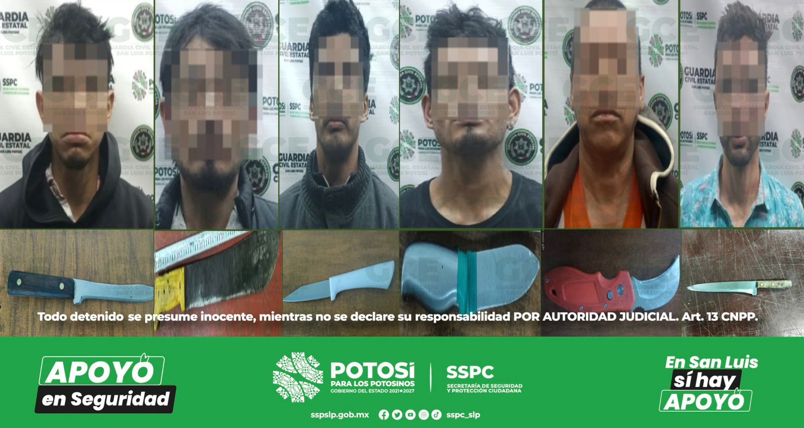 SEIS HOMBRES Y UN MENOR SON DETENIDOS POR GUARDIA CIVIL ESTATAL TRAS ASEGURARLES ARMAS BLANCAS