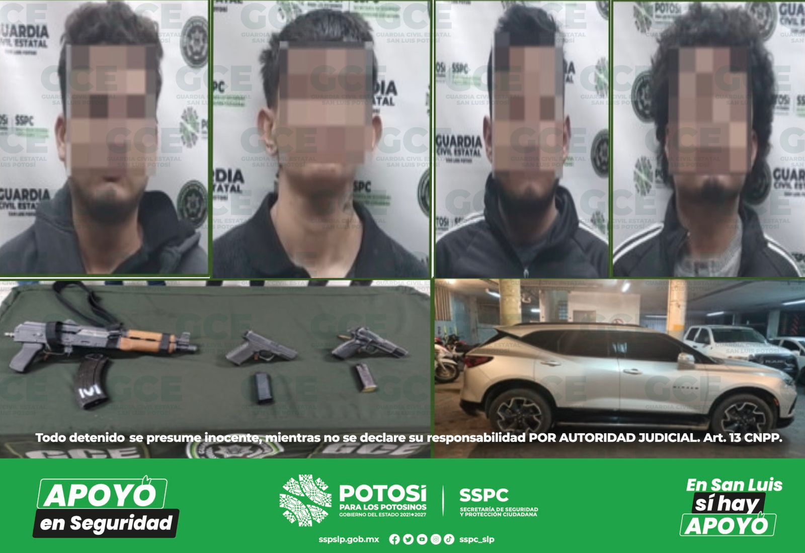 GUARDIA CIVIL ESTATAL DESARTICULA RED DELICTIVA; SE LES ASEGURÓ ARMAMENTO DE GRUESO CALIBRE Y UN VEHÍCULO ROBADO