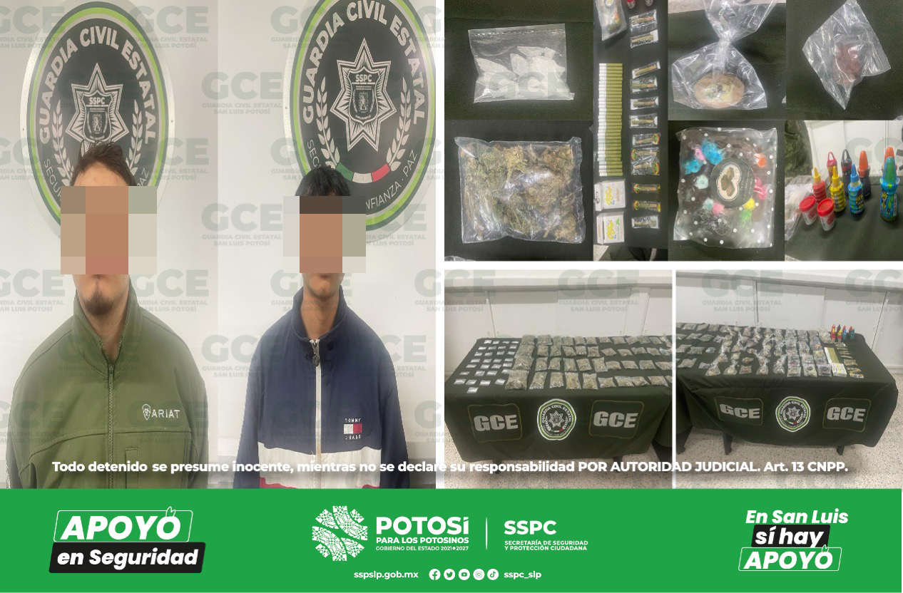 Se desmanteló un supuesto "punto" de venta de droga en la capital potosina,  en donde resultaron  detenidos dos hombres