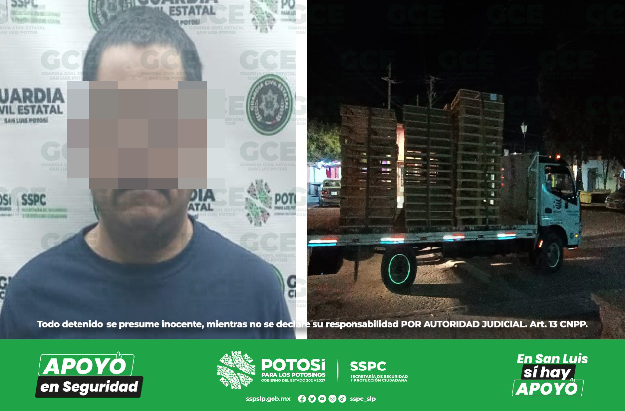 Guardia Civil Estatal (GCE) detuvieron a un hombre que presumiblemente hurtó 82 tarimas de madera de una empresa.