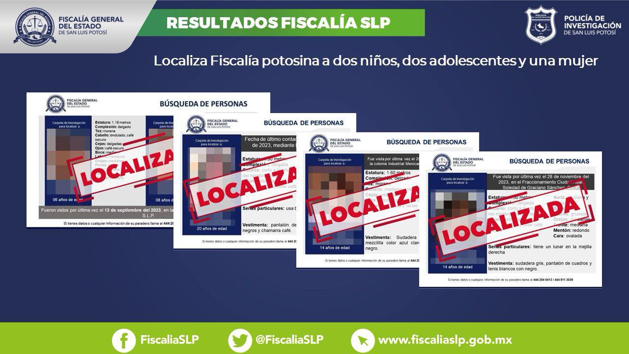 INFORMA FISCALÍA LOCALIZACIÓN DE DOS NIÑOS QUE CONTABAN CON FICHA DE BÚSQUEDA