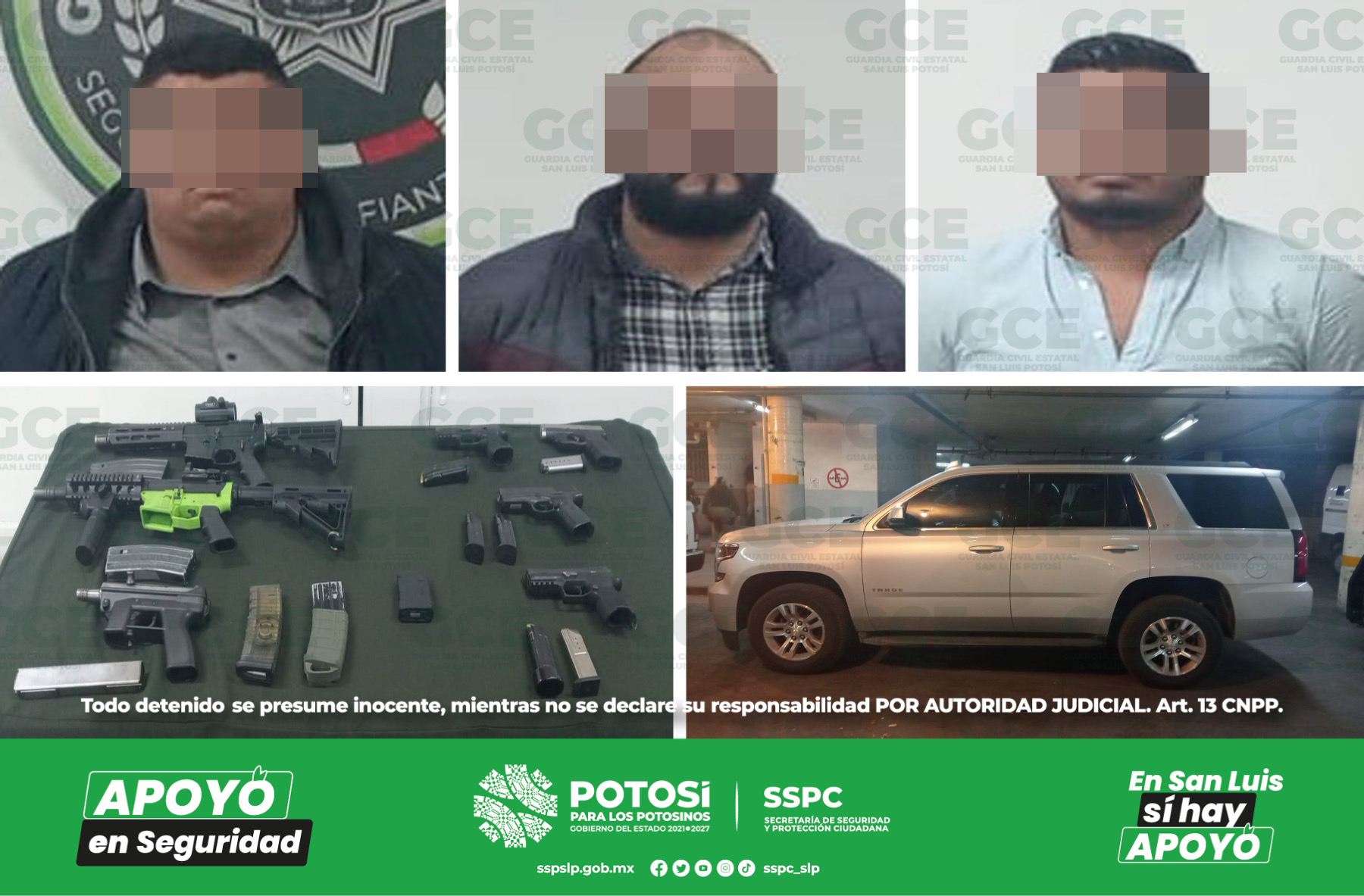 Aseguraron cinco armas de fuego cortas y un arma larga, en operativos desarrollados en la capital potosina y en Villa Hidalgo.