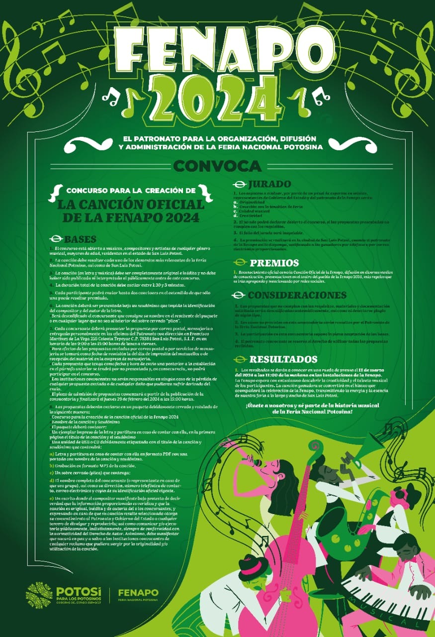 Para FENAPO convoca a artistas y creadores potosinas para crear un tema oficial para la edición 2024