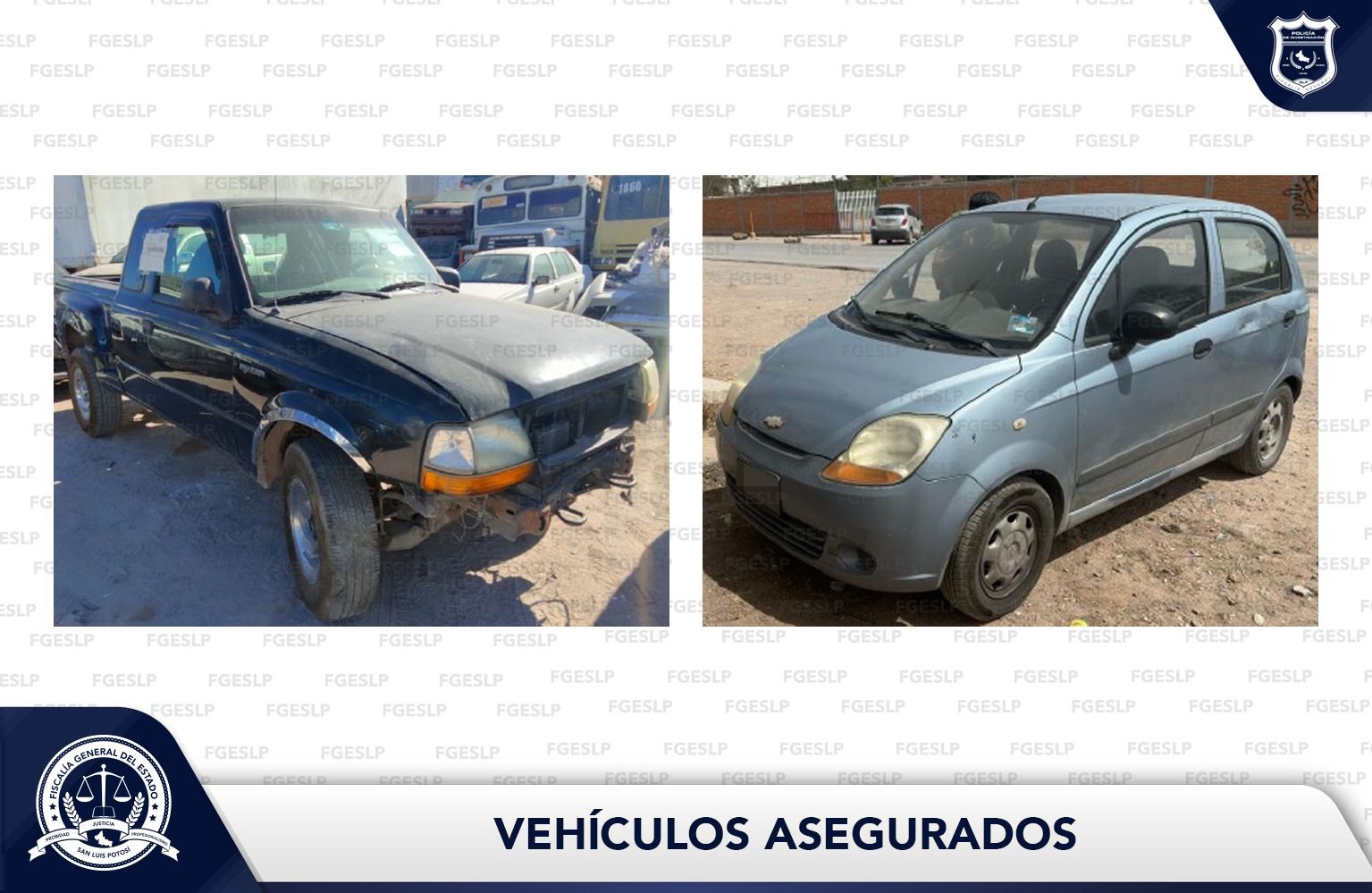 Fiscalía de San Luis Potosí a través de la Policía de Investigación (PDI) efectuó el aseguramiento de dos vehículos en la Entidad potosina.