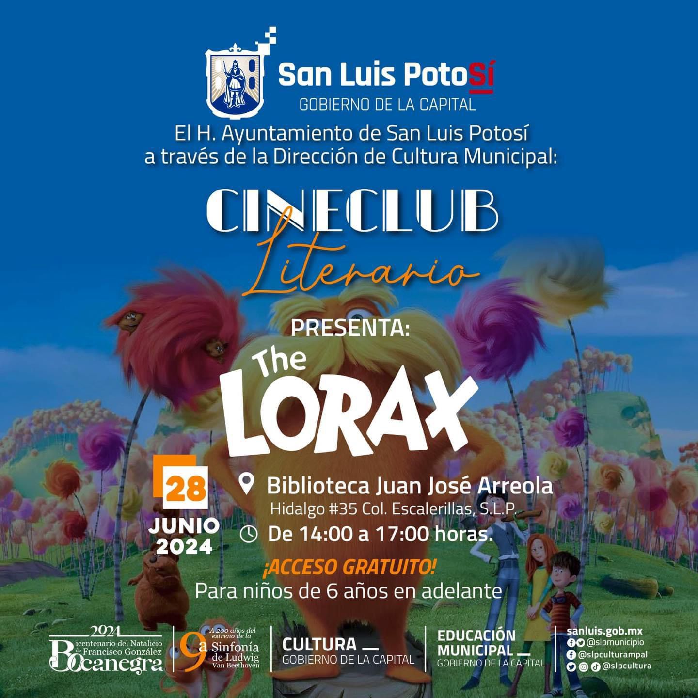 Continúa el Cineclub Literario del Gobierno de la Capital, con "The Lorax" en la biblioteca municipal Juan José Arreola