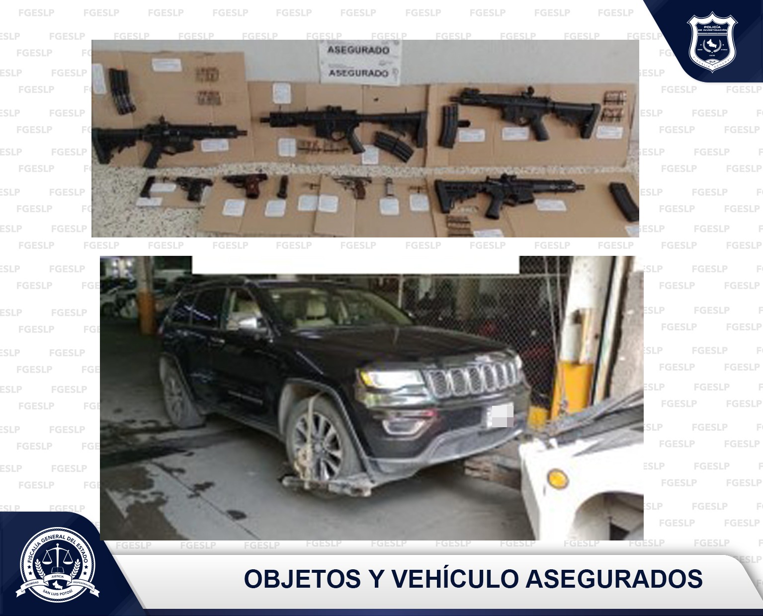 En flagrancia FGESLP incauta armas de fuego, una camioneta y detuvo a cuatro individuos en SGS