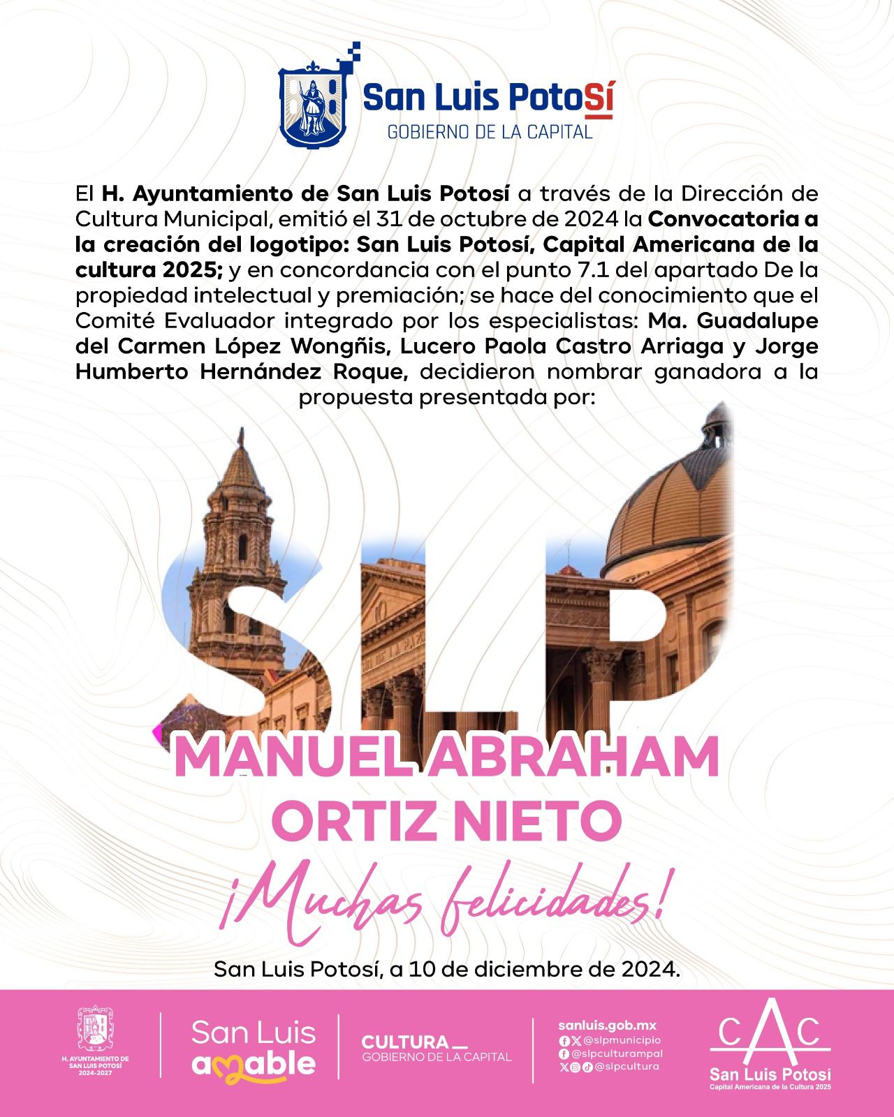 Se anuncia ganador de la convocatoria de la creación del logotipo de “San Luis Potosí, Capital Americana de la Cultura 2025”