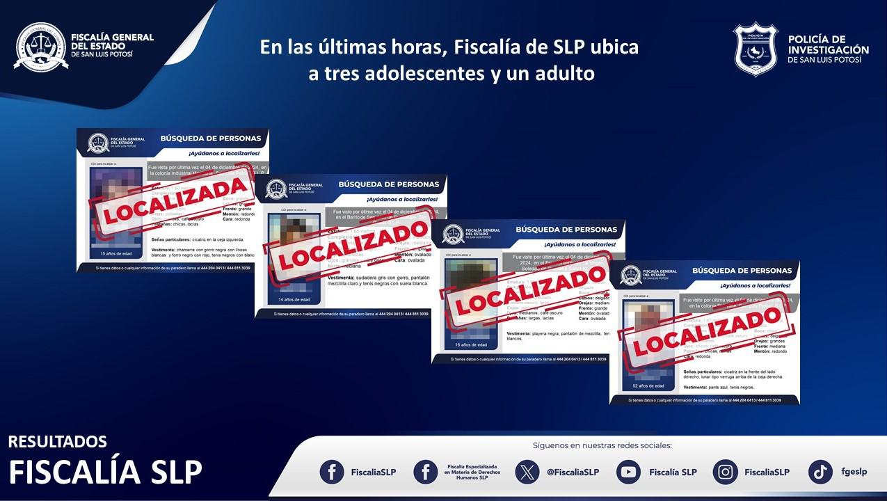 En territorio potosino, fiscalía localiza a cuatro personas