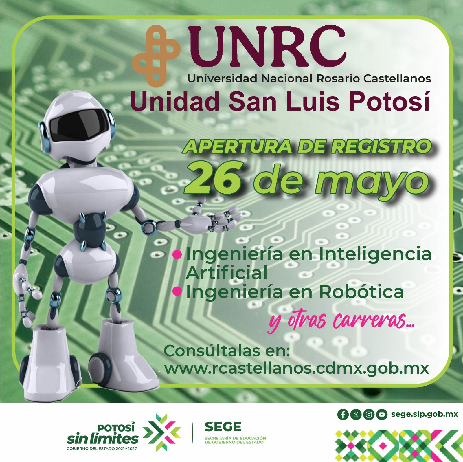 Avanza registro para la Universidad Rosario Castellanos en SLP