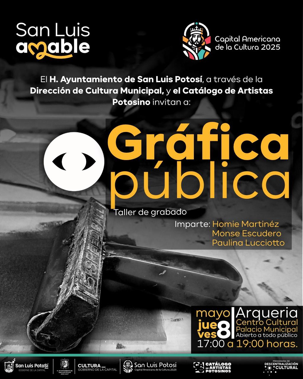 Cultura Municipal continúa con “Taller de Gráfica Pública” en arquería de Palacio Municipal