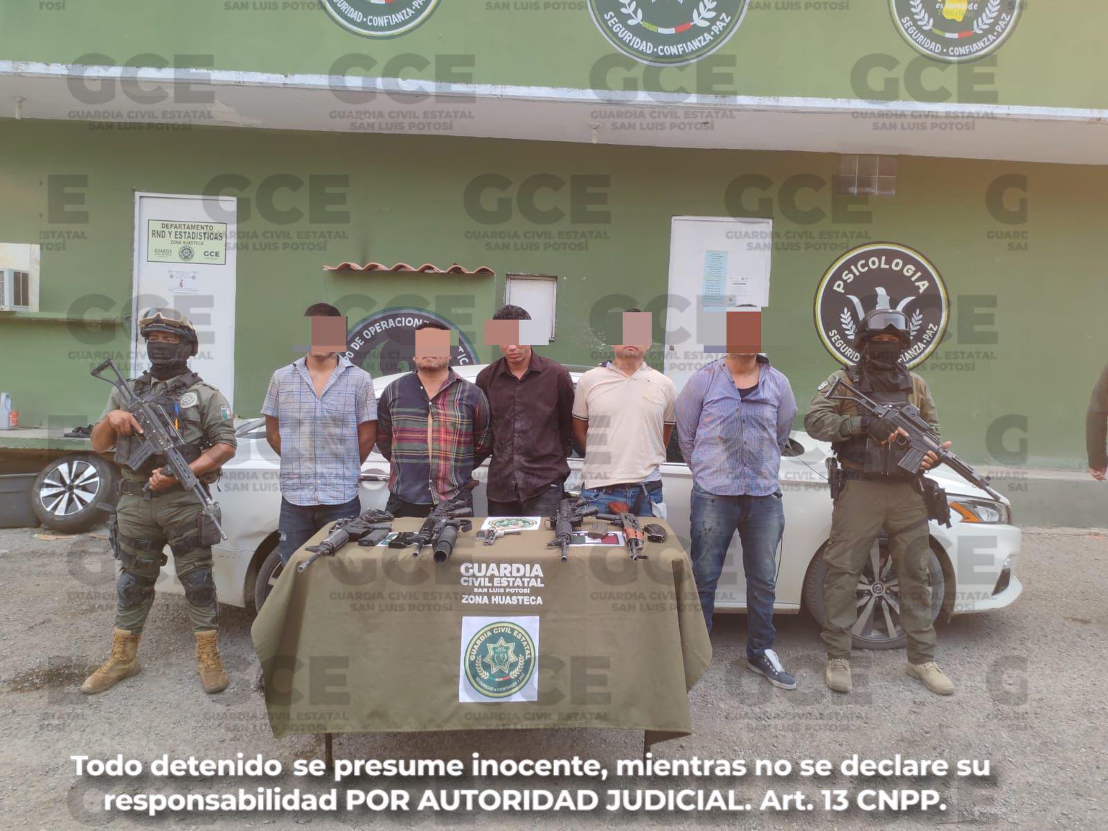 Guardia civil estatal y ejército mexicano realizan la detención de siete personas y el aseguramiento de armamento en Ciudad Valles