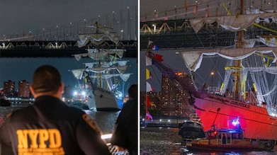Tragedia en Nueva York: Buque escuela mexicano choca con el Puente de Brooklyn; hay dos muertos