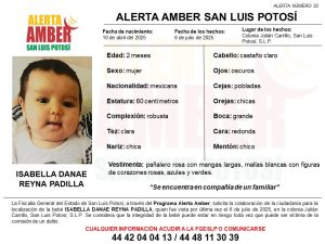 Fiscalía SLP emitió una alerta amber para localizar a una bebé en la capital potosina