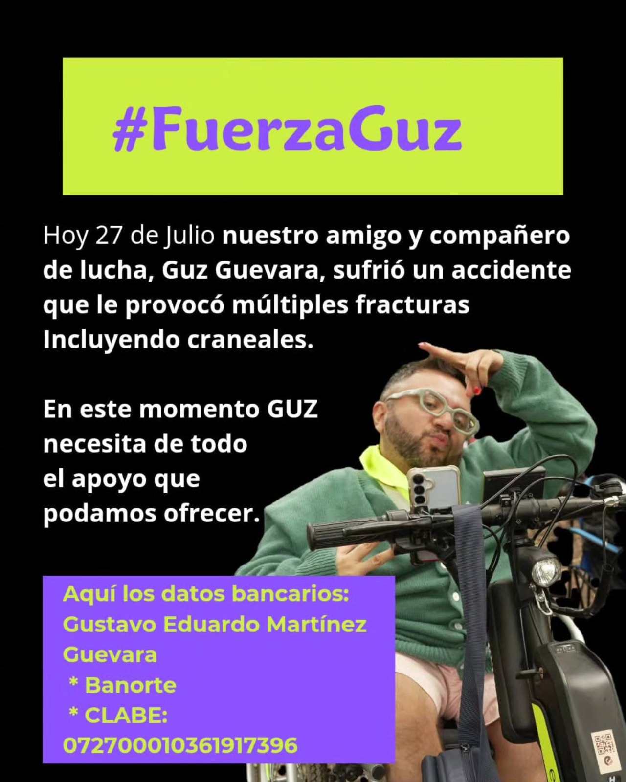 Galindo se compromete a apoyar a Guz Guevara, activista potosino que sufrió grave accidente
