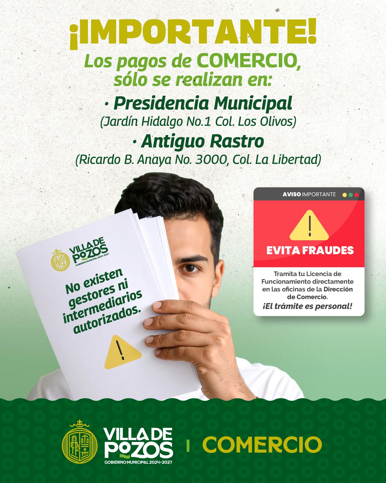 Villa de Pozos exhorta a comerciantes no dejarse engañar por falsos inspectores