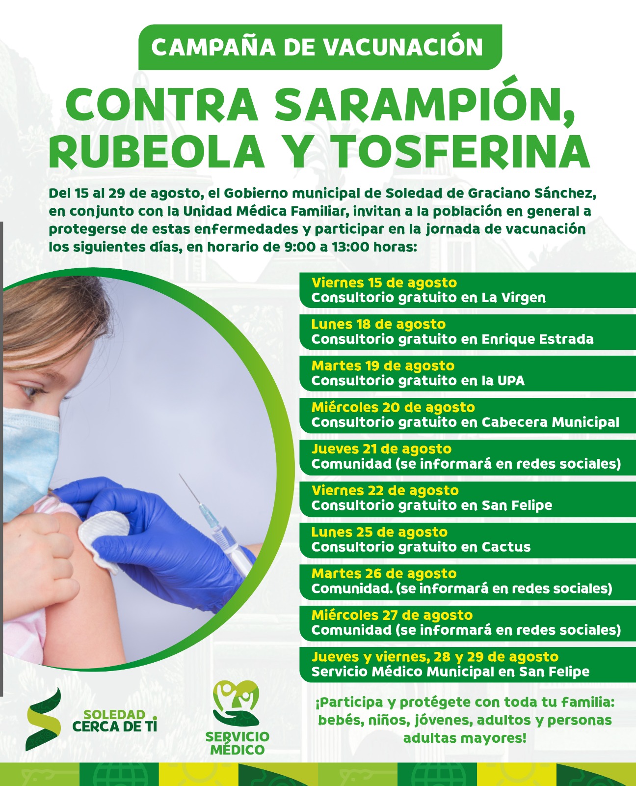 Este viernes, jornada intensiva de vacunación contra sarampión, rubéola y tosferina en Soledad