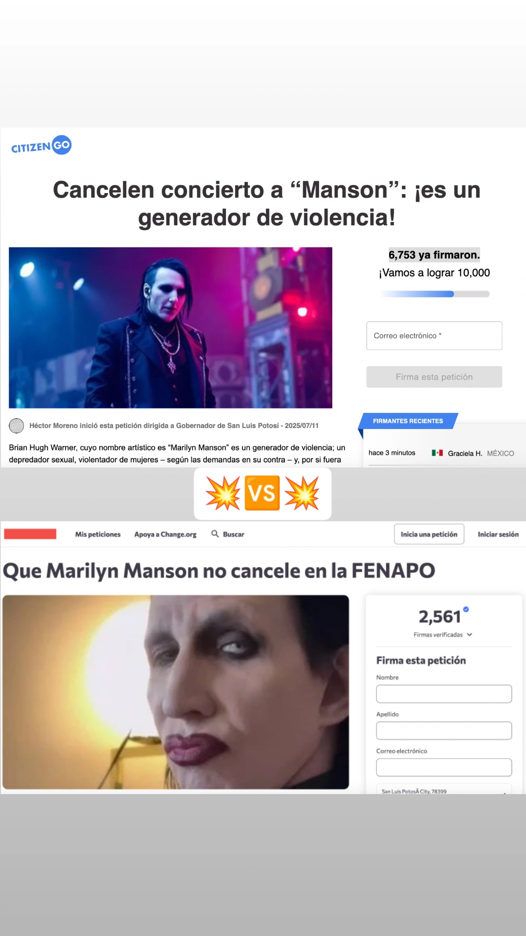 Guerra de peticiones por Marilyn Manson en la FENAPO!