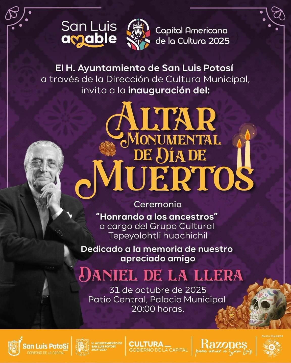 Cultura Municipal invita a la inauguración del Altar Monumental de Día de Muertos dedicado a Daniel de la Llera