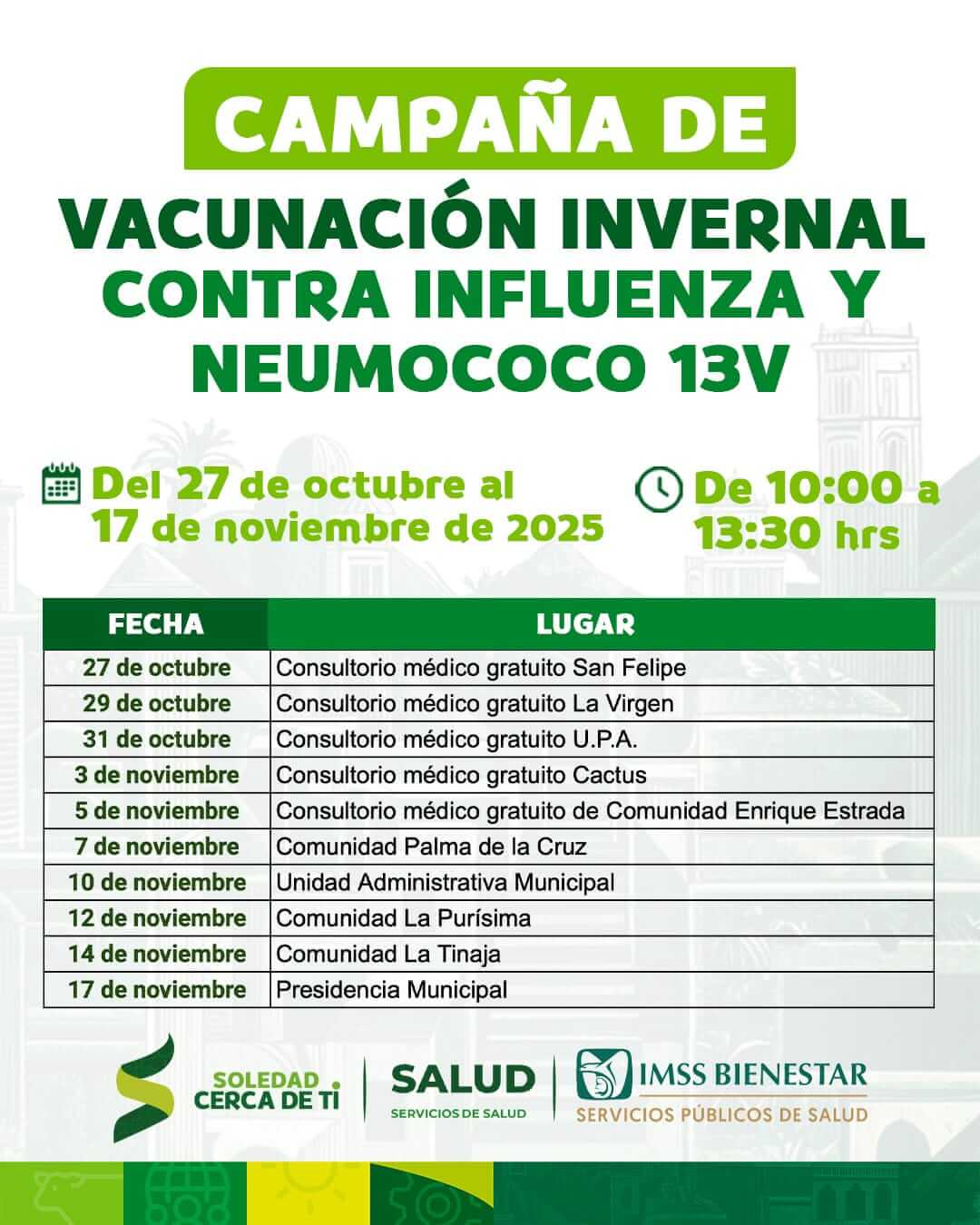 Este 23 de octubre, Soledad arranca campaña de vacunación invernal contra la influenza