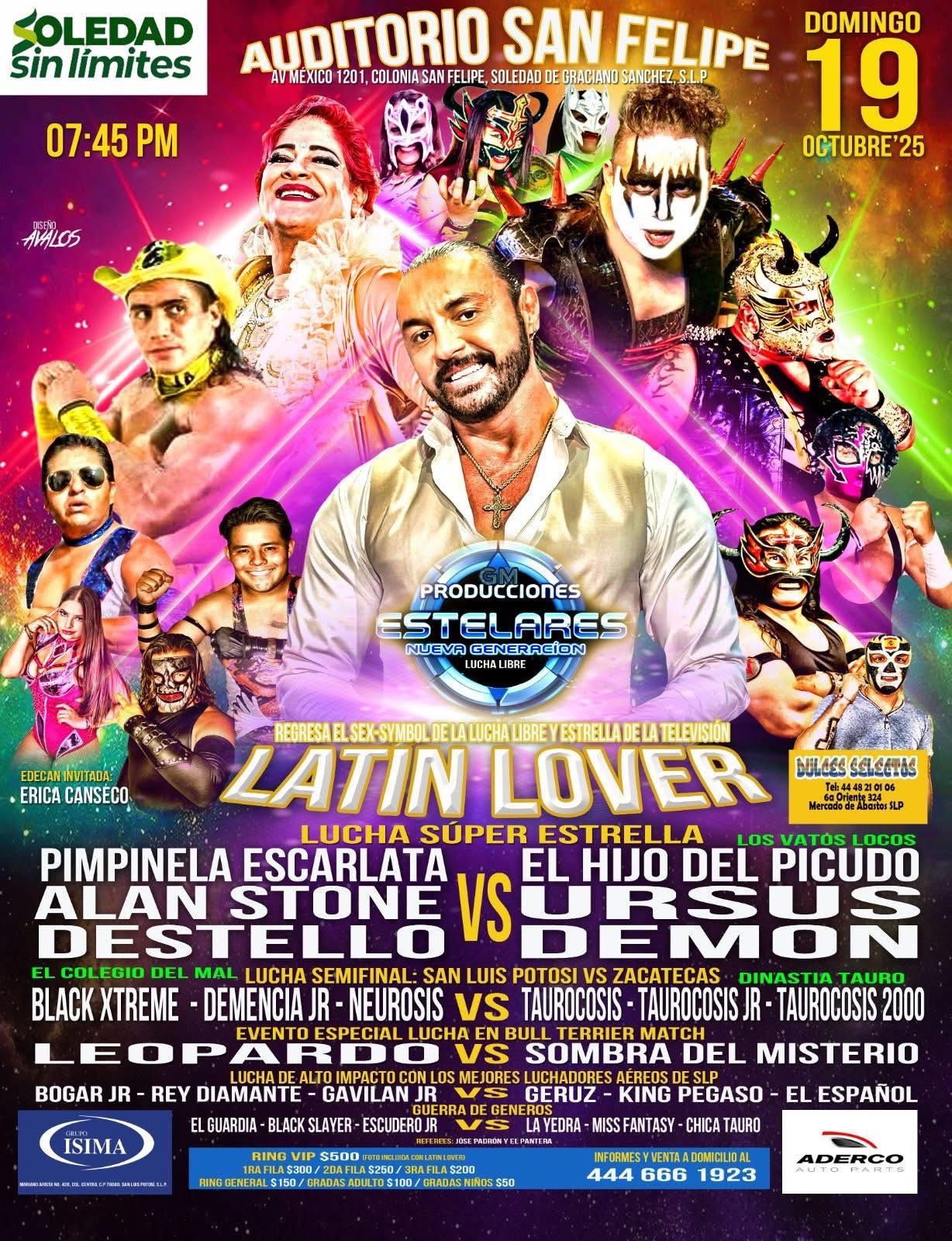 Gran función de lucha libre en Soledad con Latín Lover como figura estelar
